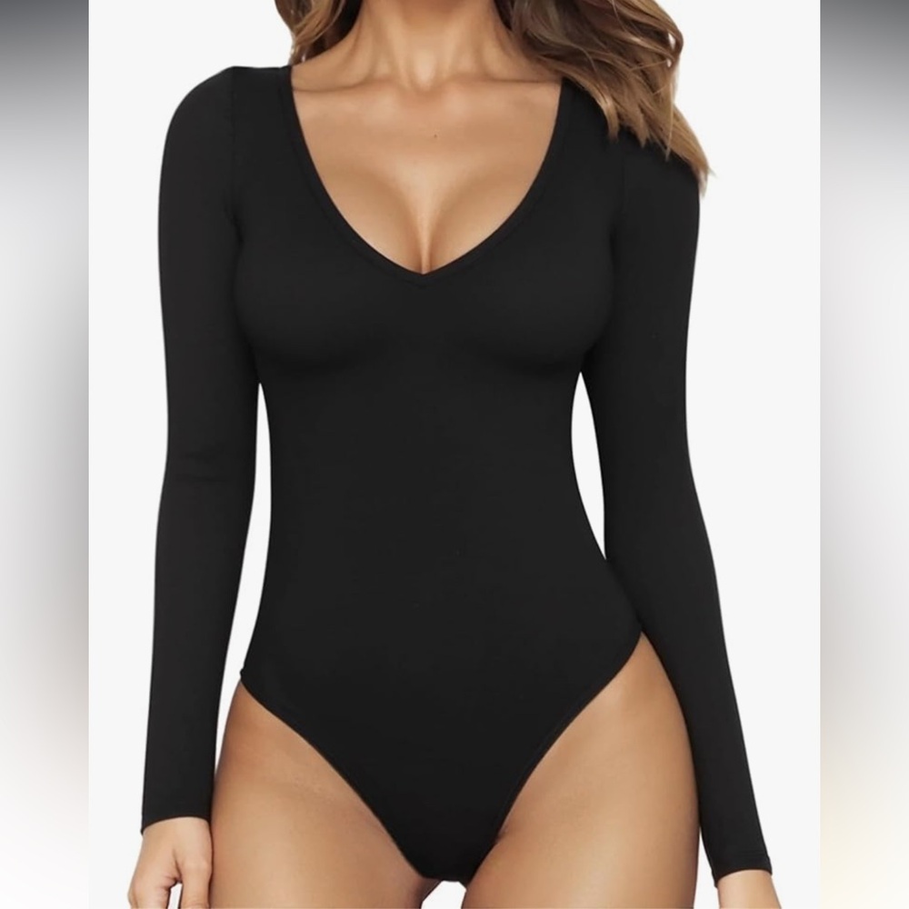 MANGOPOP Deep V Neck Long Sleeve Bodysuit